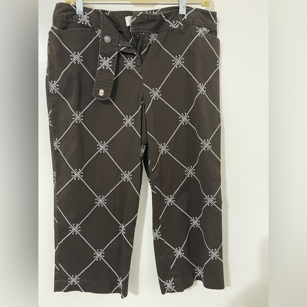 LOFT Men's Brown Chinos with White Geometric Pattern